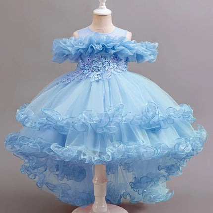 3-10 Year Old Girl Children's Dragging Dress New Elegant Girl Performance Puff Skirt Princess Skirt Flower Children Wedding Girl