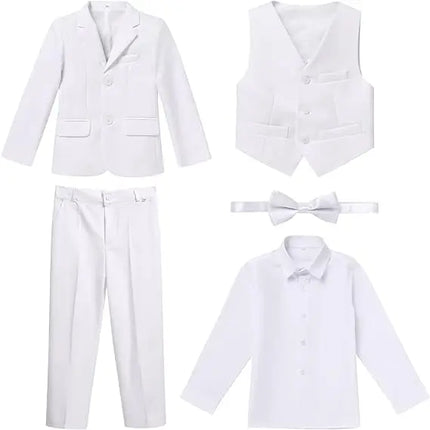 Boys White Baptism Sping Host Piano Performance Suit Children Birthday Ceremony Costume Teenager Kids Wedding Party Dress