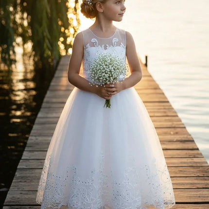 2026 Flower Girl Dresses For Weddings Lace Luxury Vestidos Princess Birthday Party Bridesmaid Dress For Kid 5-12 Years BIBIHOU