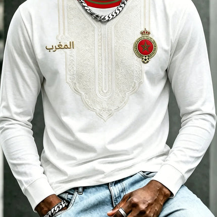 2026 Morocco round neck long sleeved T-shirt 3D printed long sleeved casual daily breathable fast drying fashion versatile
