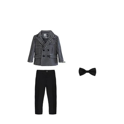 Children White Wedding Suit Boys Girls1 Year Birthday Dress Costume Kids Jacket Pants Bowtie Photograph Suit Flower Tuxedo Dress