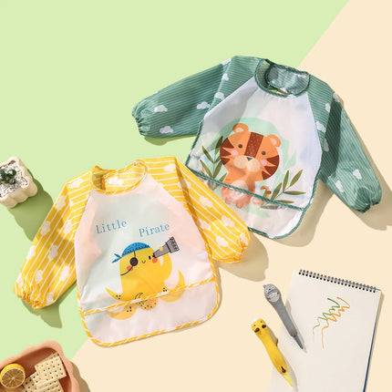 2pcs Waterproof Full Sleeve Baby Bibs Children Apron Long Sleeve Feeding Smock Kids Eating Breastplate Infant Scarf Clothing