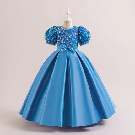 Christmas Sequin Bridesmaid Girl Dresses Elegant Bow Wedding Party Princess Prom Kids Dress For Girls Birthday Evening Costumes