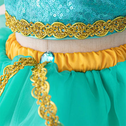 Baby Girls Jasmine Princess Dresses Girl Cosplay Party Dress Toddler Birthday Baptism Tulle Gown Kids Christmas Pageant Costumes