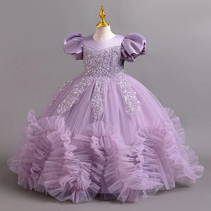HETISO Girls Elegant Dresses Sequins Luxury Birthday Party Wedding Halloween Prom Gown Children's Princess Frocks 4 6 8 10 12Y