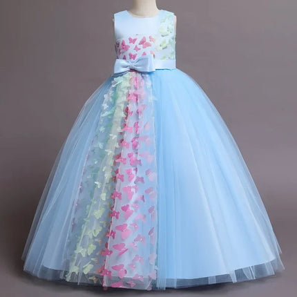 Fashion Bow Flower Girl Dresses for Weddings Mesh Lace Sleeveless Prom Dresses Summer Children Girls Party Dresses 3-12 Years