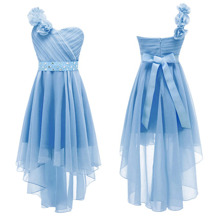Girls Wedding Bridesmaid Dress Summer Elegant Chiffon One Shoulder Sleeveless Long Dress for Birthday Party Evening Prom Gown