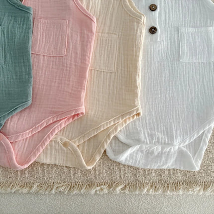 3M-3Y Summer Casual Infant Bodysuit Gauze Solid Color Sleeveless Romper for Baby Girls Boys Soft Cotton Breathable Jumpsuit