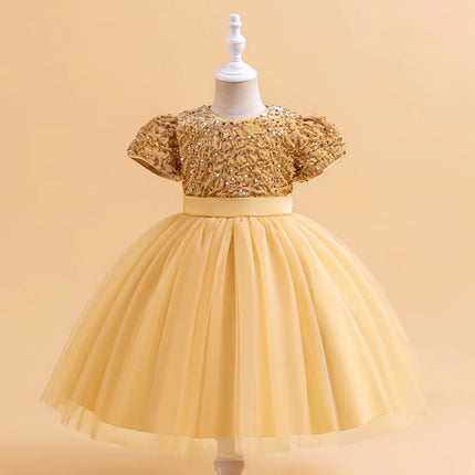 Summer Sequin Bow Girls Party Dress Christmas Costumes Fluffy Wedding Birthday Princess Prom Dresses Girl Bridemaid Evening Gown
