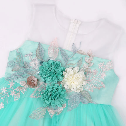 Girls' net-silk embroidered flower wedding birthday party lace princess dress, carnival Christmas dance performance outfit