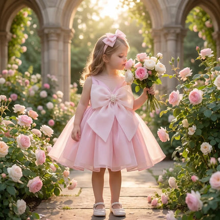 Summer Baby Girls Elegant Bowknot Pink Princess Dresses Girls Fashion Tutu Dress Baby Kids Cute Birthday Party Clothes Wedding