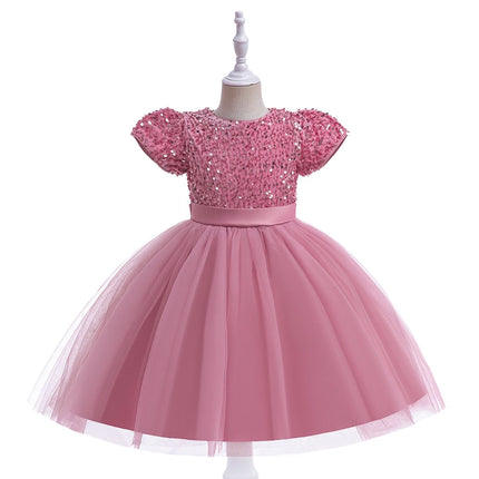 Summer Sequin Bow Girls Party Dress Christmas Costumes Fluffy Wedding Birthday Princess Prom Dresses Girl Bridemaid Evening Gown