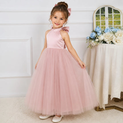 White Chiffon Satin Wedding Dress, Elegant Girl Beauty Pageant Long Dress, Fancy Ball Girl Carnival Costume