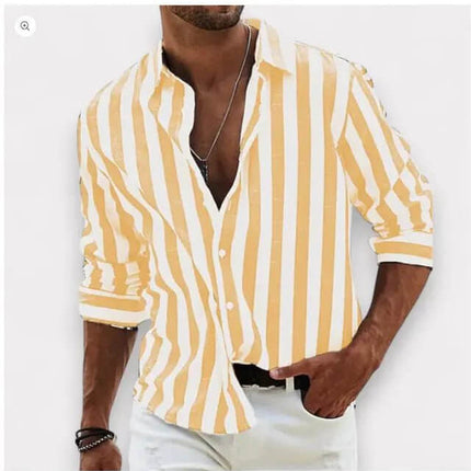 Striped Print Shirt Casual Loose Long-sleeved Shirt Men's Clothing