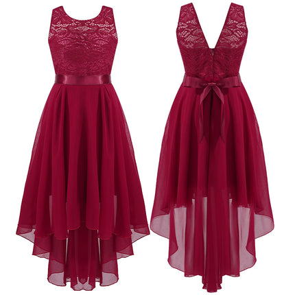 Kids Girls Sequins Ruched Party Birthday Wedding Bridesmaid Dress Sleeveless High-low Hem Summer Chiffon Princess Dress