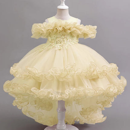 3-10 Year Old Girl Children's Dragging Dress New Elegant Girl Performance Puff Skirt Princess Skirt Flower Children Wedding Girl