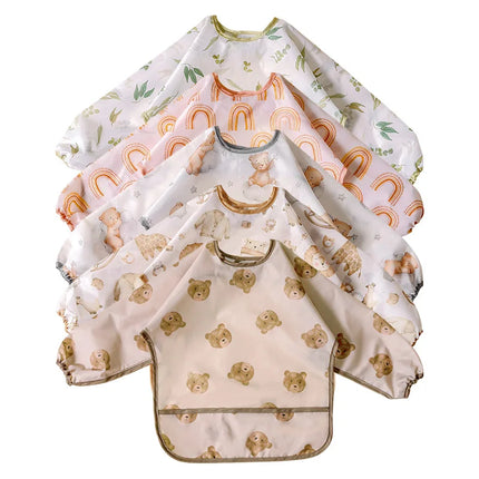 Long Sleeves Waterproof Bib Baby Feeding Clothes Big Pocket Children Apron Protective Clothing Bibs Infant Cartoon Print Clothes