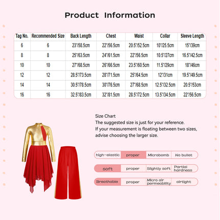 Kids Girls Praise Clothes Set Ballet Lyrical Performance Costume Metallic Church Christian Worship Robe Dress Tunic Dancewear
