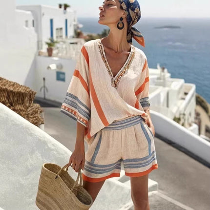 Women's V Neck Top and Shorts Set
