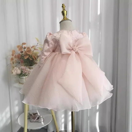 Girls' New Style First Birthday Wedding Dress Party Elegant Puffy Long Sleeve Embroidered Sequin Bow Princess Dress