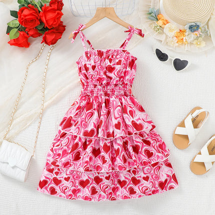 Summer Children's Fashion Princess Dress with Butterfly Knot Strap Cake Skirt for Outdoor Wedding Holiday Party Wear