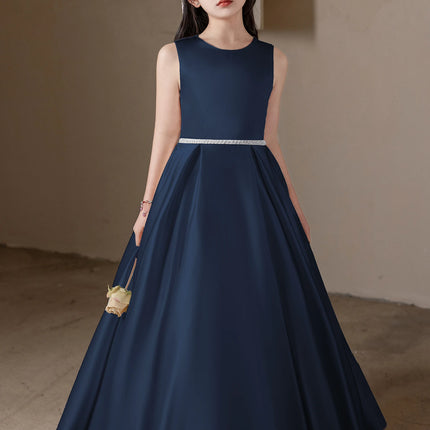 Girl Teenage Royal Blue Long Dress Birthday Party Wedding Evening Gown Big Bow Bridesmaid Dress