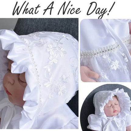 Birthday Baby Girl Gowns Embroidery Long Dresses Elegant Christening Dresses for Girls with Hat 0-24M