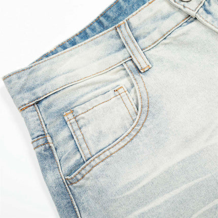 American Cleanfit Washed Denim Long Pants Men's Vintage Street Fashion Loose Straight Leg Distressed Wide Leg Dad Trousers