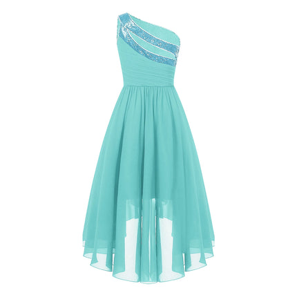 2026 Teens Girl's Dress for Wedding Party Sequin One Shoulder Princess Formal Gown for Holy Communion Chiffon Flower Girl Dress