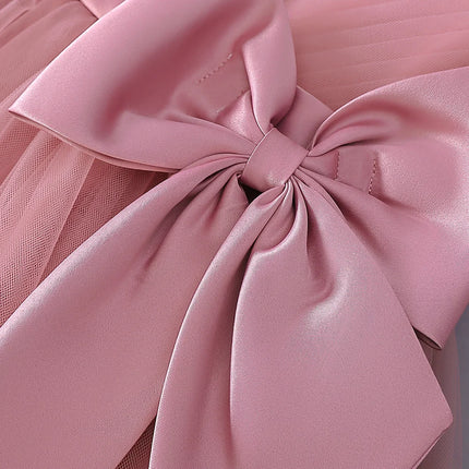 Fluffy Sequin Bridemaid Princess Girls Dress Elegant Bow Pink Wedding Prom Evening Kids Party Dresses for Girl Birthday Costumes