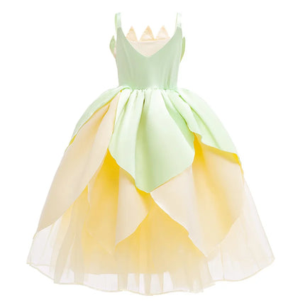 Summer Delicate Yellow Green Frock Flower Girls Wedding Party Dress Birthday Tiana Cosplay Princess and Frog Fairy Tale Costume