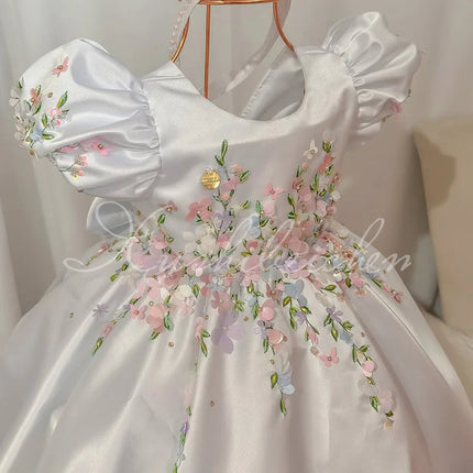 Flower Girl Dress Kids Satin Tulle Wedding Guest Party Birthday Bridesmaid Communion Pageant Prom Ball Gown Maxi