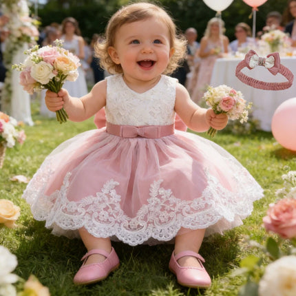 White Dress For Girls Puffy Flower Princess Dress 3M-3T Toddler Baby Girls Dress Pageant Wedding Flower Girls Dress Formal Gown