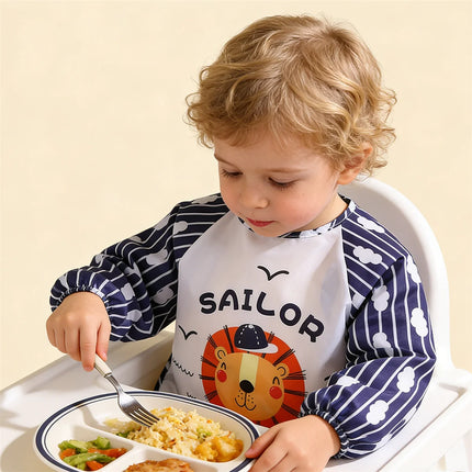 2pcs Waterproof Full Sleeve Baby Bibs Children Apron Long Sleeve Feeding Smock Kids Eating Breastplate Infant Scarf Clothing