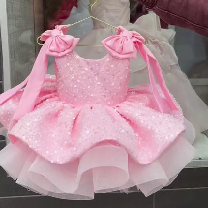 KLFLDG Light luxury baby girl beauty pageant dress with sequins, big bow, birthday party dress, 2-8 year old flower girl wedding