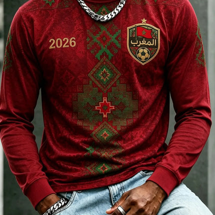 2026 Morocco round neck long sleeved T-shirt 3D printed long sleeved casual daily breathable fast drying fashion versatile