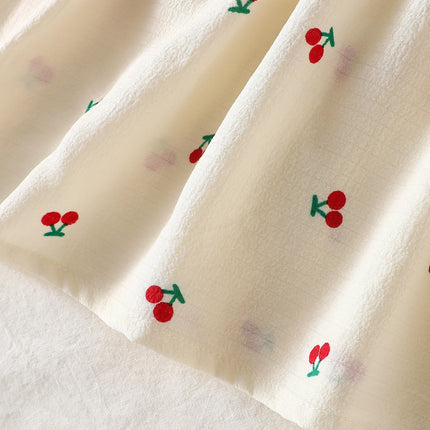 two-Piece Set: New Summer Arrivals for Baby Girls—Apricot and Red Ruffled Sleeveless Dresses with Adorable Cherry Prints.