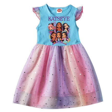 Kpop KATSEYE Costume for Baby Girls Sequin Dress Kids Fashion Wedding Party Princess Frock Children Short Sleeve Casual Dresses