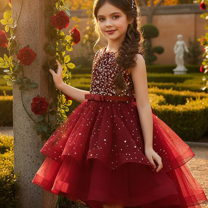 Baby Girl Princess Floral Sequins Dress Off Shoulder Infant Toddler Child Tulle Vestido Party Wedding Pageant Baby Clothes 3-12Y