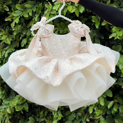 KLFLDG Light luxury baby girl beauty pageant dress with sequins, big bow, birthday party dress, 2-8 year old flower girl wedding