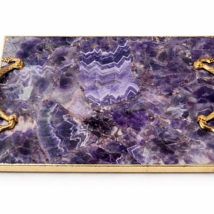 Amethyst Agate Serving Tray With Brass Handles