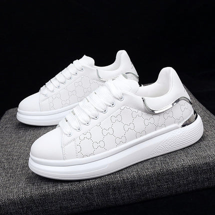 New Fashion White High Quality Women's White Thick Soled Sports Casual Couple Shoes Summer Lace-Up Trainers Gym Tennis Running Breathable High Quality Sneakers