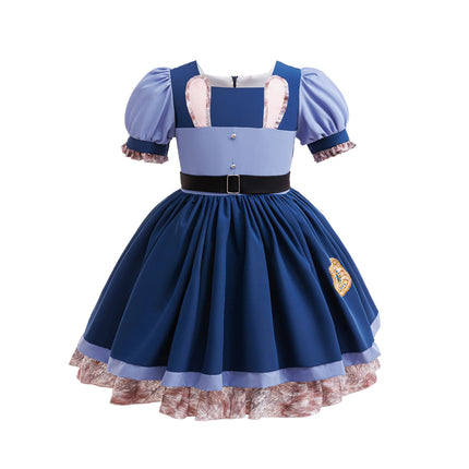 Summer Yellow One-Shoulder Princess Dress With Rose Print Pattern Flower Girls Wedding Party Costume Kids Cosplay Judy Ball Gown