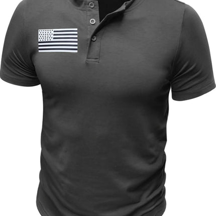 Men's American Flag Short Sleeve Henley Top