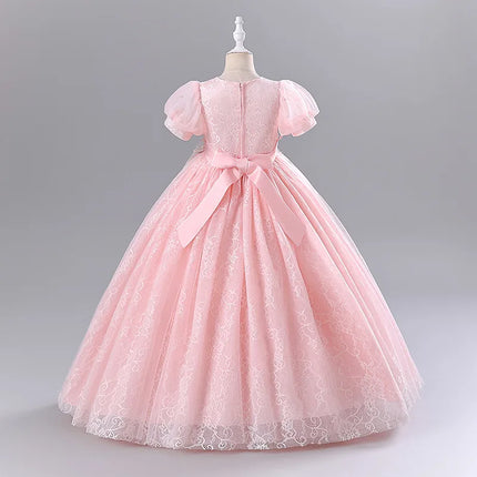 Fashion Flower Girl Dresses for Weddings Mesh Lace Short Sleeve Girls Sequin Dress Summer Children Evening Dresses 3-13 Years