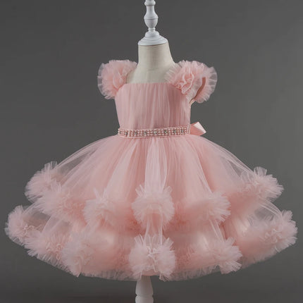 Baby Dress 0-5 Years Old Birthday Party Wedding Sleeveless Mesh Fluffy Cute Girl Princess Dress