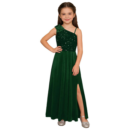 Elegant Girls Junior Bridesmaid Dress One Shoulder Slit Flower Girl Dress for Wedding Party Festive Costume Children's Dresses