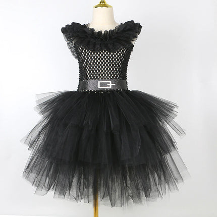 3 Layers Black Wed Costumes for Girls Halloween Party Role Play Outfit School Girl Layered Princess Dresses with Lace Collar