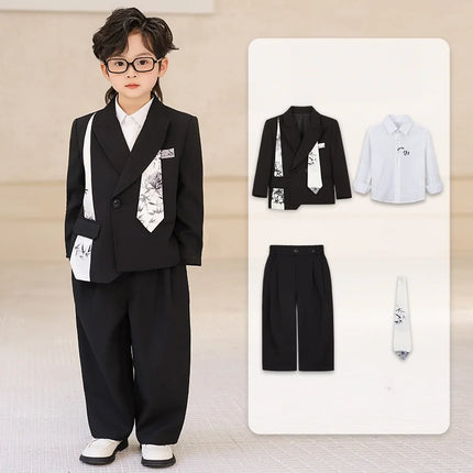 Gentleman Kids Formal Suit Set Flower Boys Wedding Dress Children's  Piano Host Speech Performance Costume