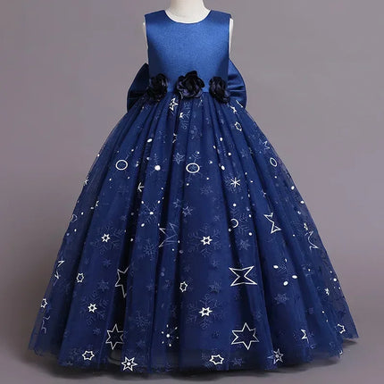Fashion Bow Flower Girl Dresses Mesh Lace Sleeveless Girls Dresses for Party and Wedding Summer Girls Party Dresses 3-12 Years